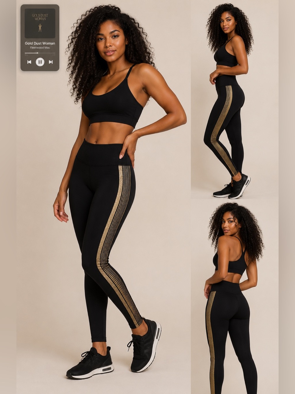 NYLORA Tribeca Black Gold Metallic Stripe Leggings Size S Retail $135